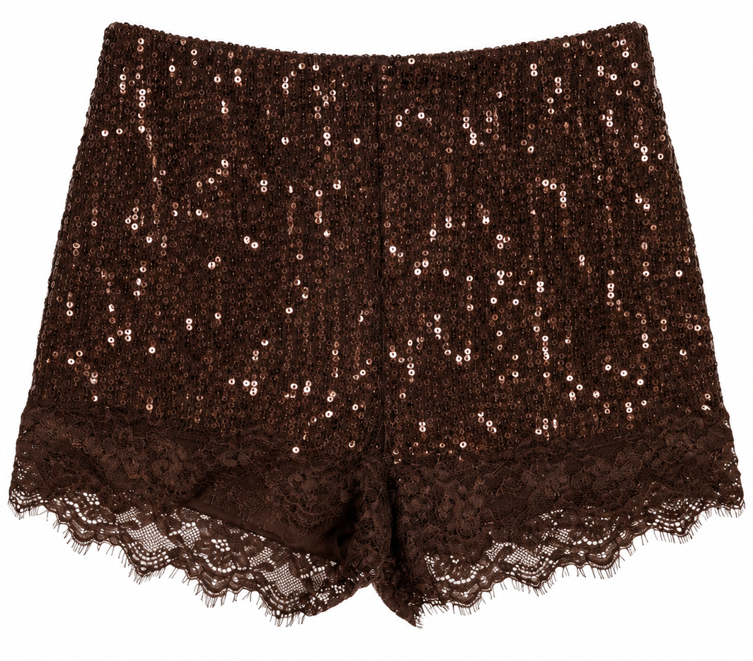 Pantaloncino con paillettes e pizzo