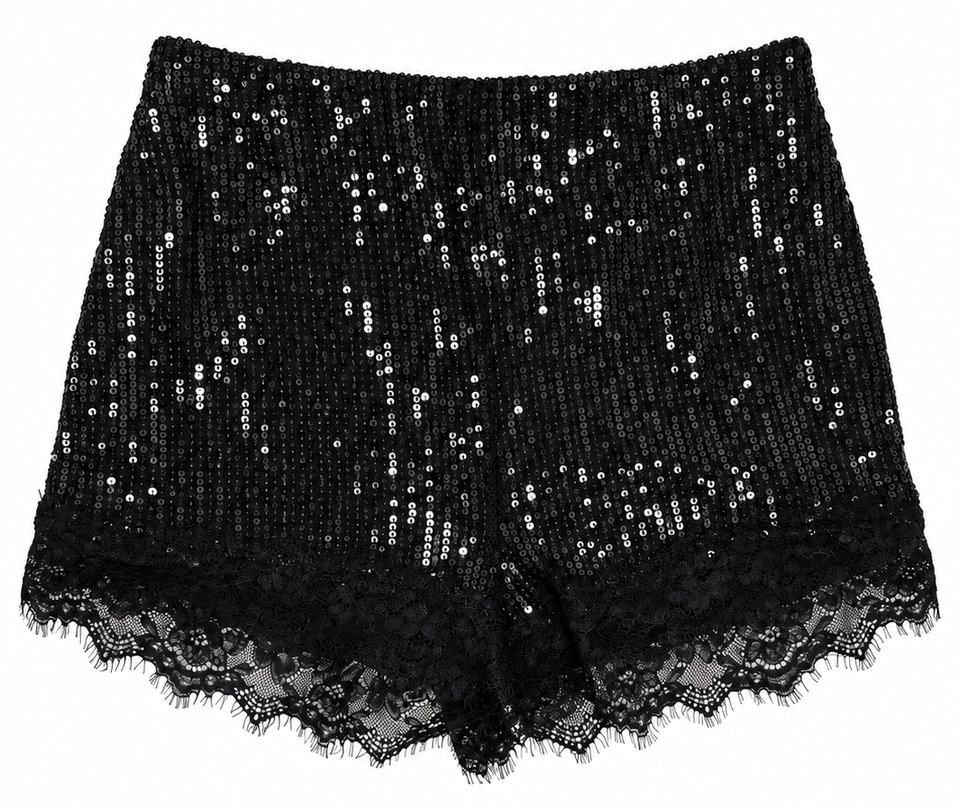 Pantaloncino con paillettes e pizzo