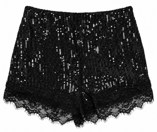 Pantaloncino con paillettes e pizzo