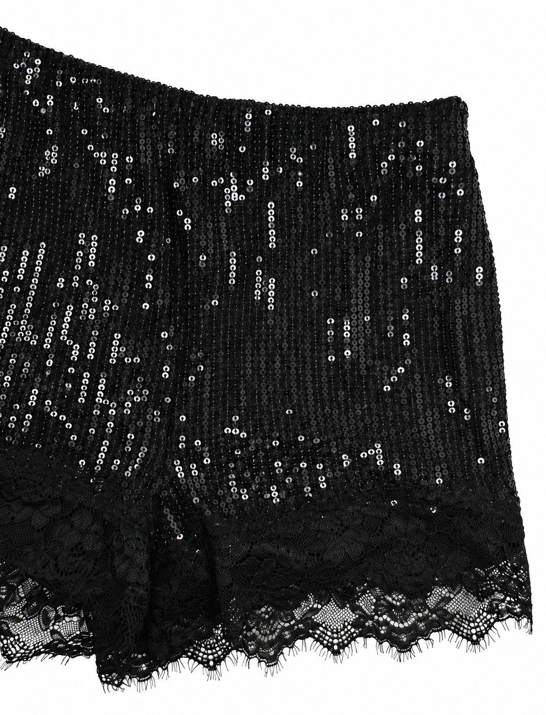 Pantaloncino con paillettes e pizzo