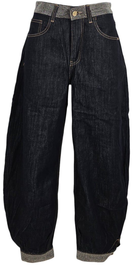 Jeans baloon con dettagli di strass