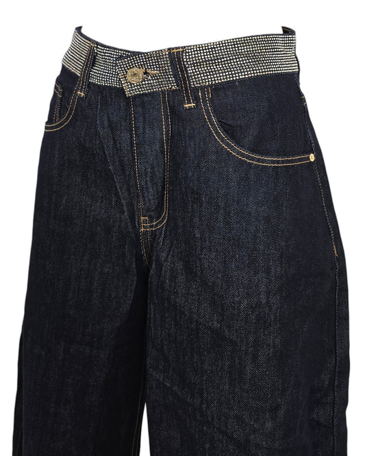 Jeans baloon con dettagli di strass