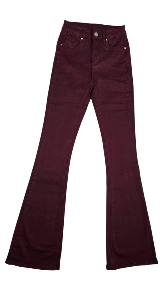 Jeans a zampa bordeaux elasticizzato