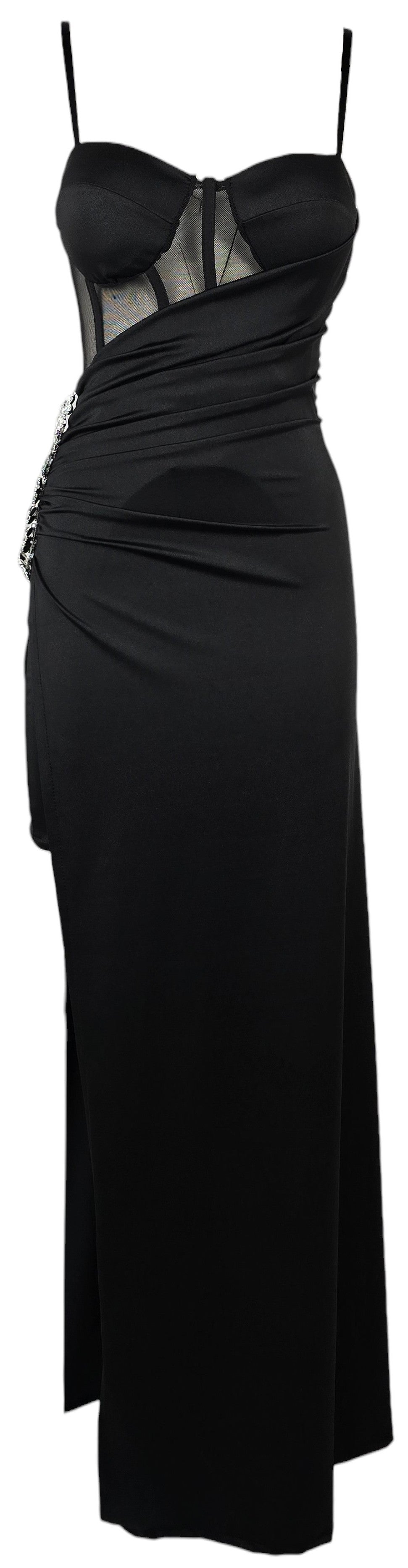 Abito lungo nero con corsetto