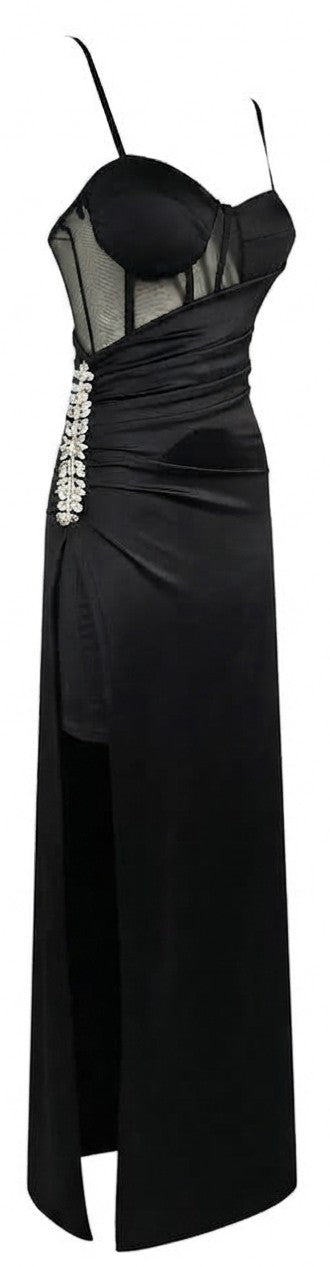 Abito lungo nero con corsetto