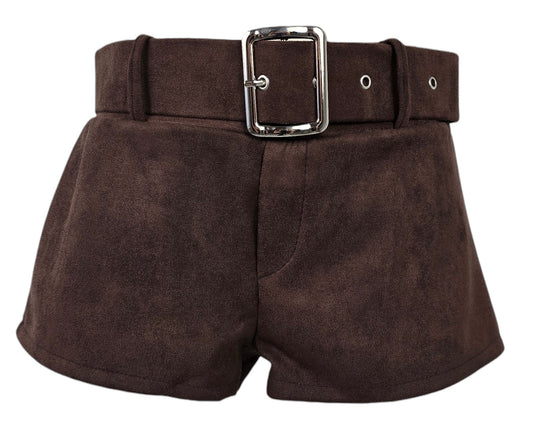 Pantaloncino marroni in camoscio con maxi cintura