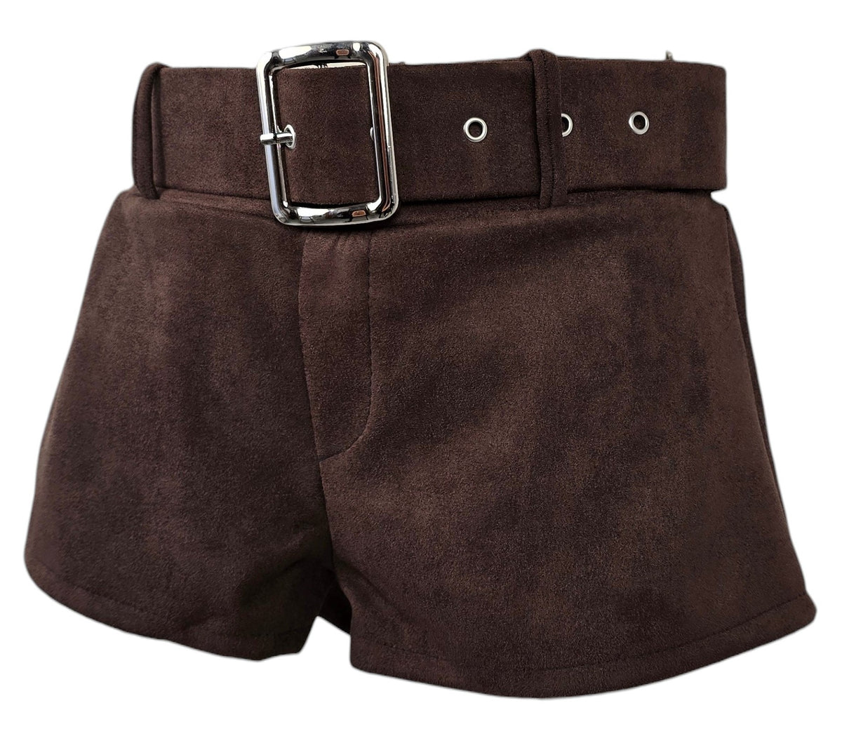 Pantaloncino marroni in camoscio con maxi cintura