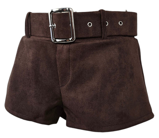 Pantaloncino marroni in camoscio con maxi cintura