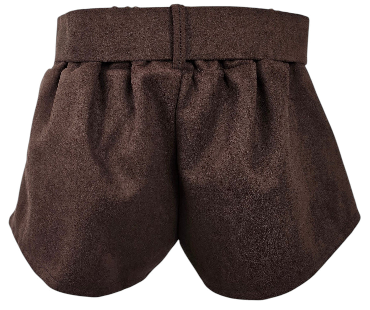 Pantaloncino marroni in camoscio con maxi cintura