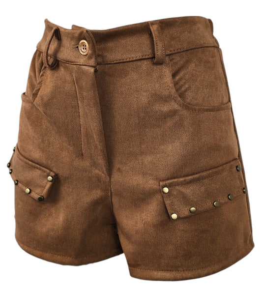 Pantaloncino in camoscio con tasche e borchie