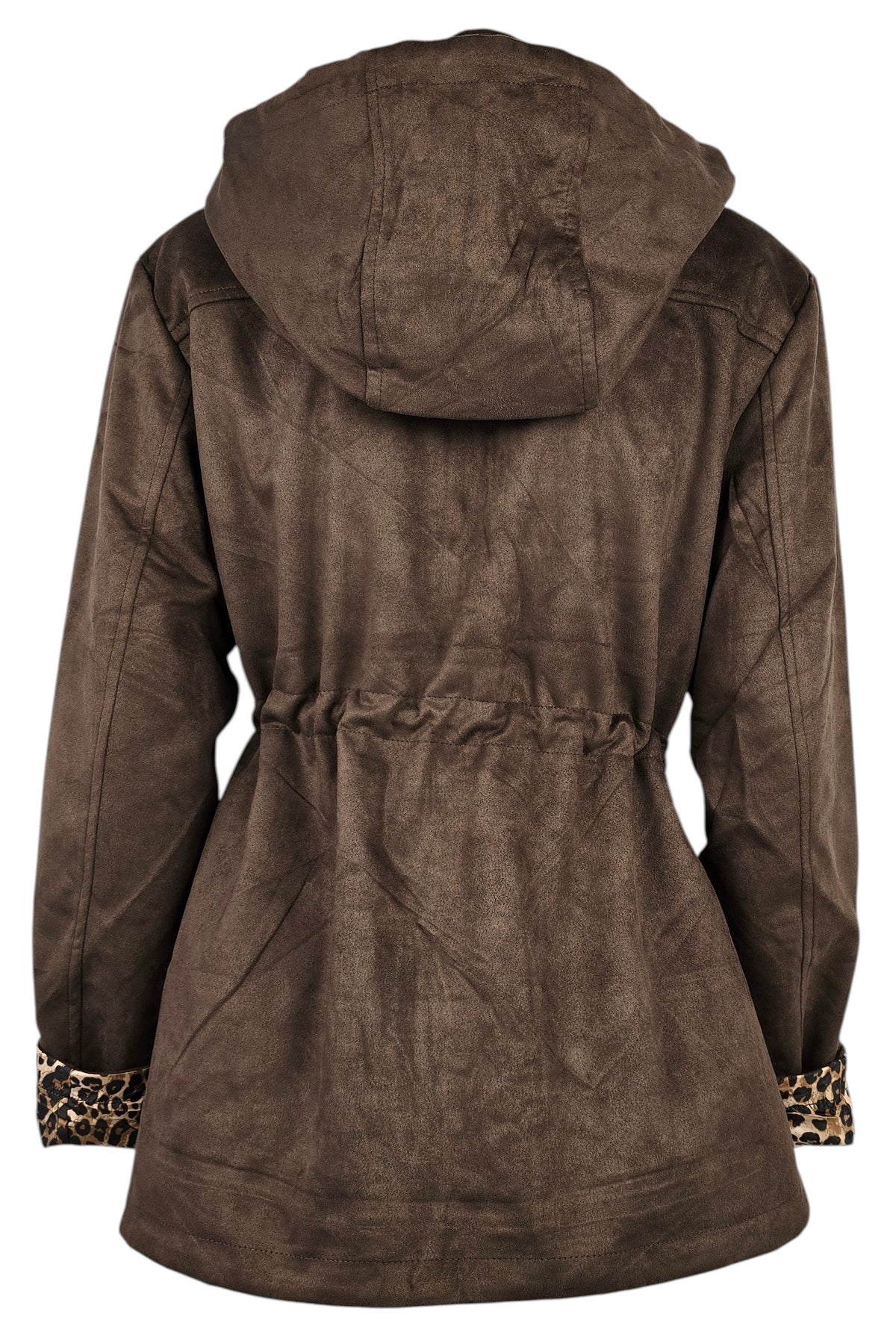 Giacca marrone in camoscio con dettagli animalier