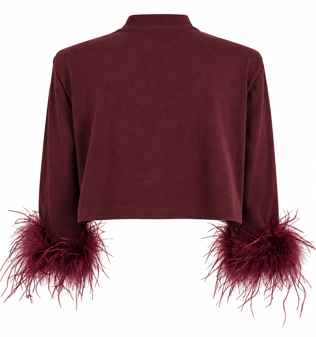 Maglia a collo alto con polsini in piume
