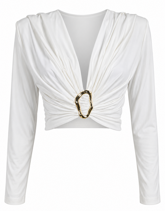 Maglia con scollo a V e fibbia dorata