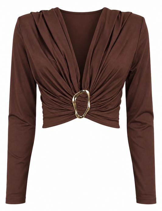 Maglia con scollo a V e fibbia dorata