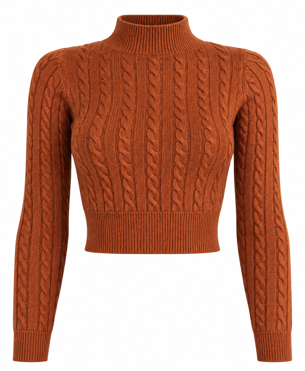 Maglia corta a coste con collo alto e motivo trecce