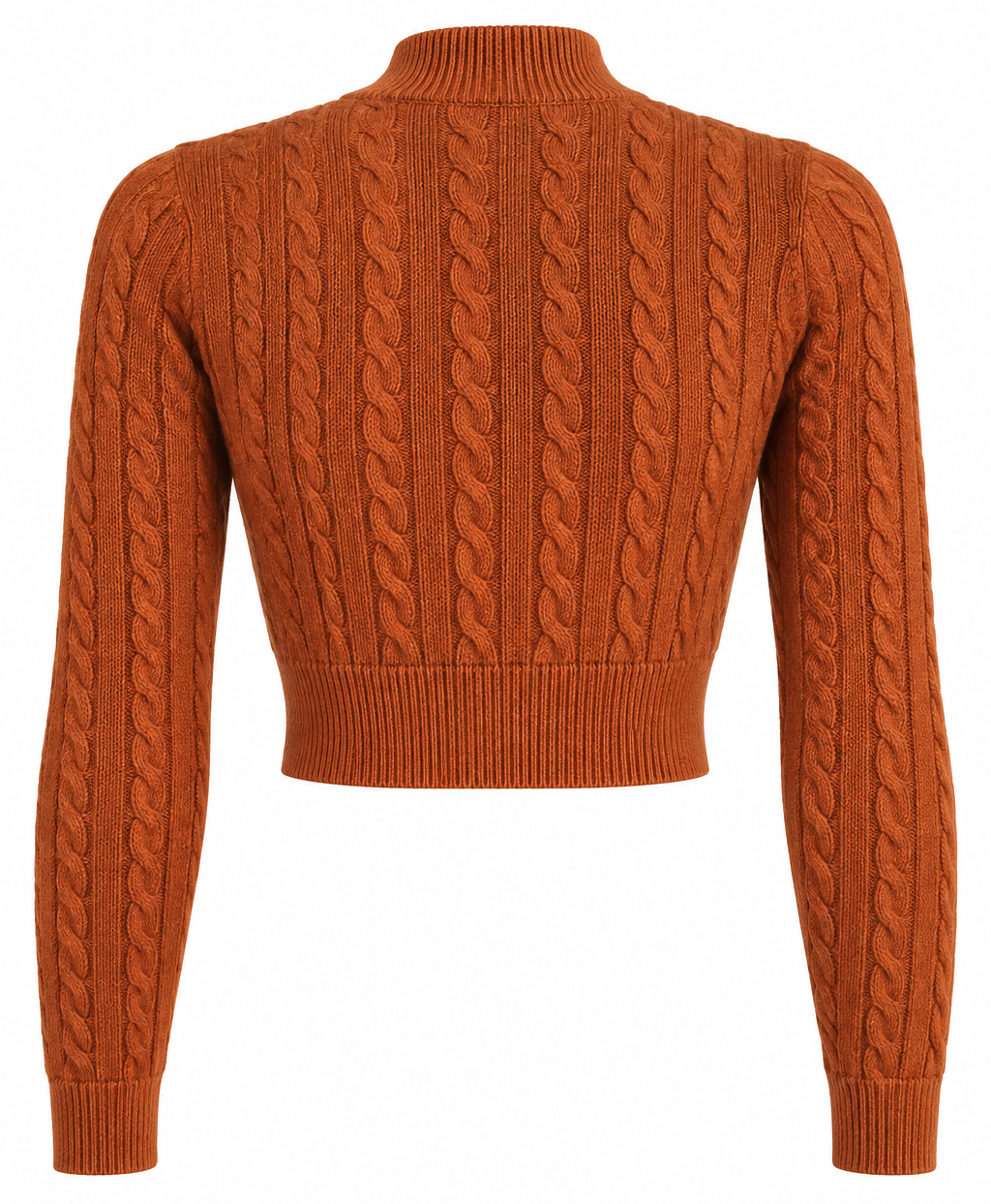 Maglia corta a coste con collo alto e motivo trecce