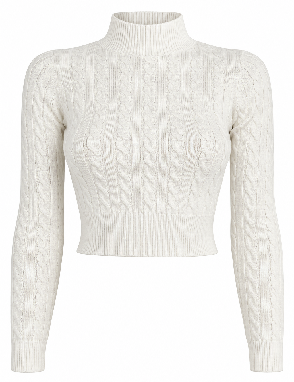 Maglia corta a coste con collo alto e motivo trecce