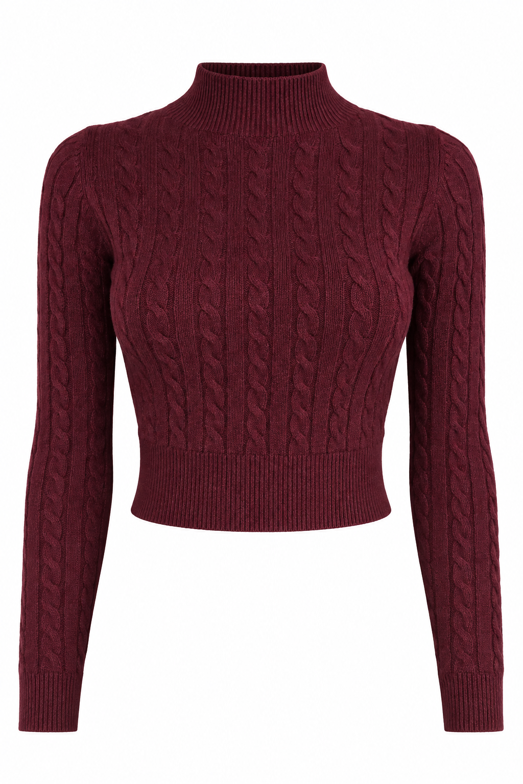 Maglia corta a coste con collo alto e motivo trecce