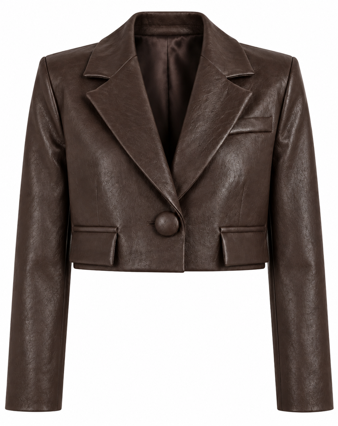 Blazer corto marrone in ecopelle con bottone
