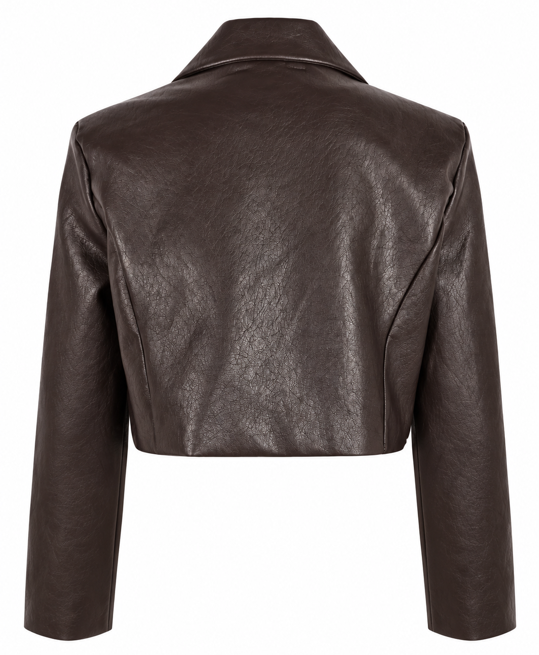 Blazer corto marrone in ecopelle con bottone