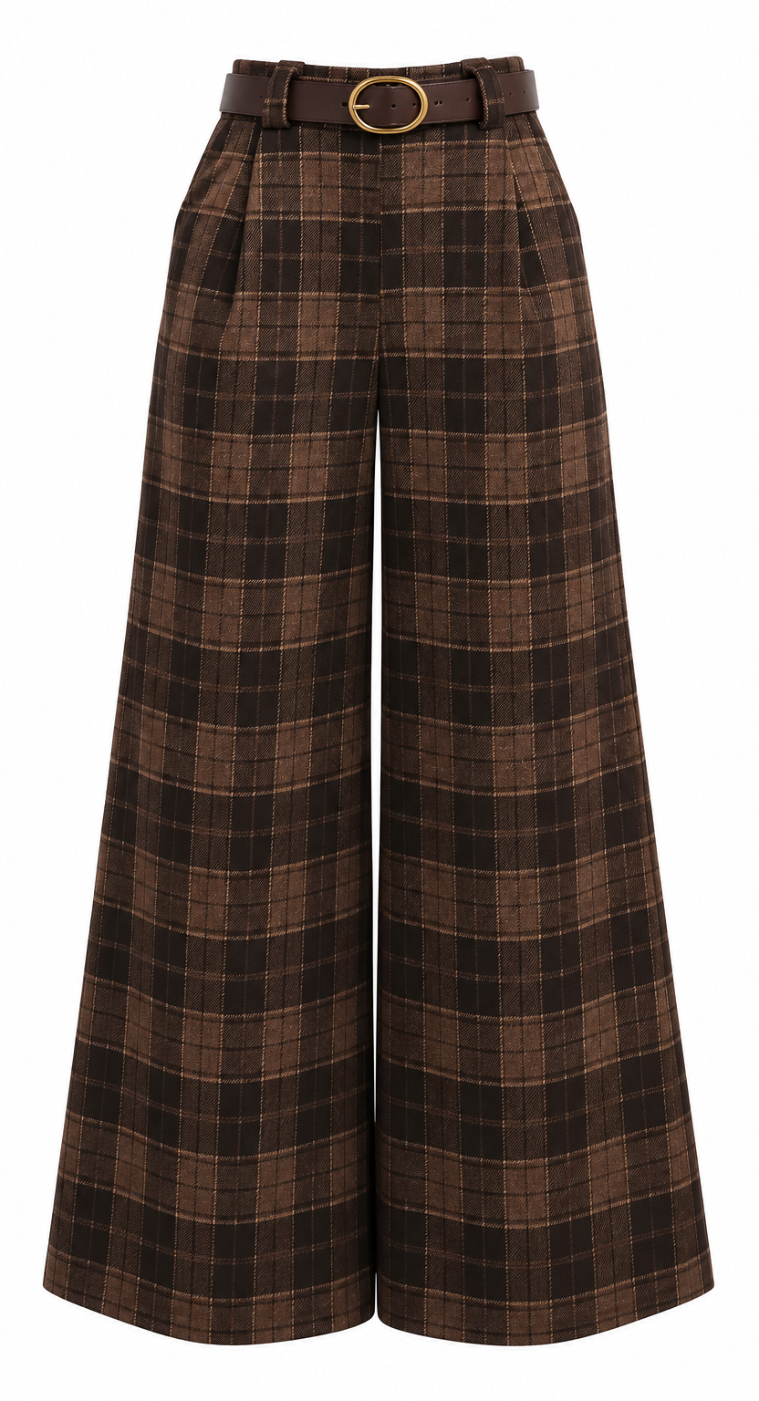 Pantaloni palazzo marrone a quadri