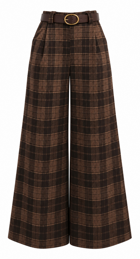 Pantaloni palazzo marrone a quadri