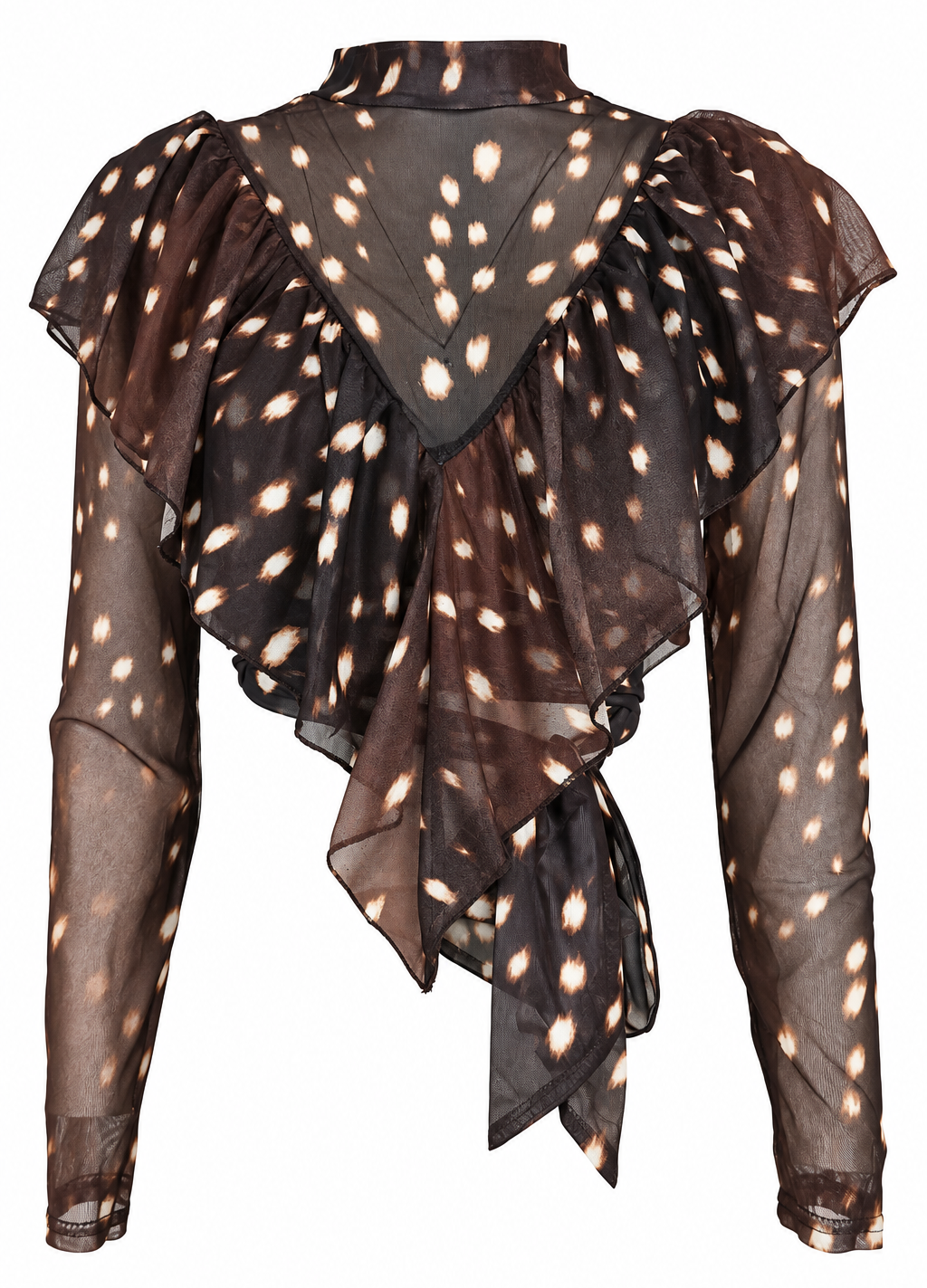 Camicia trasparente con volant e fantasia maculata