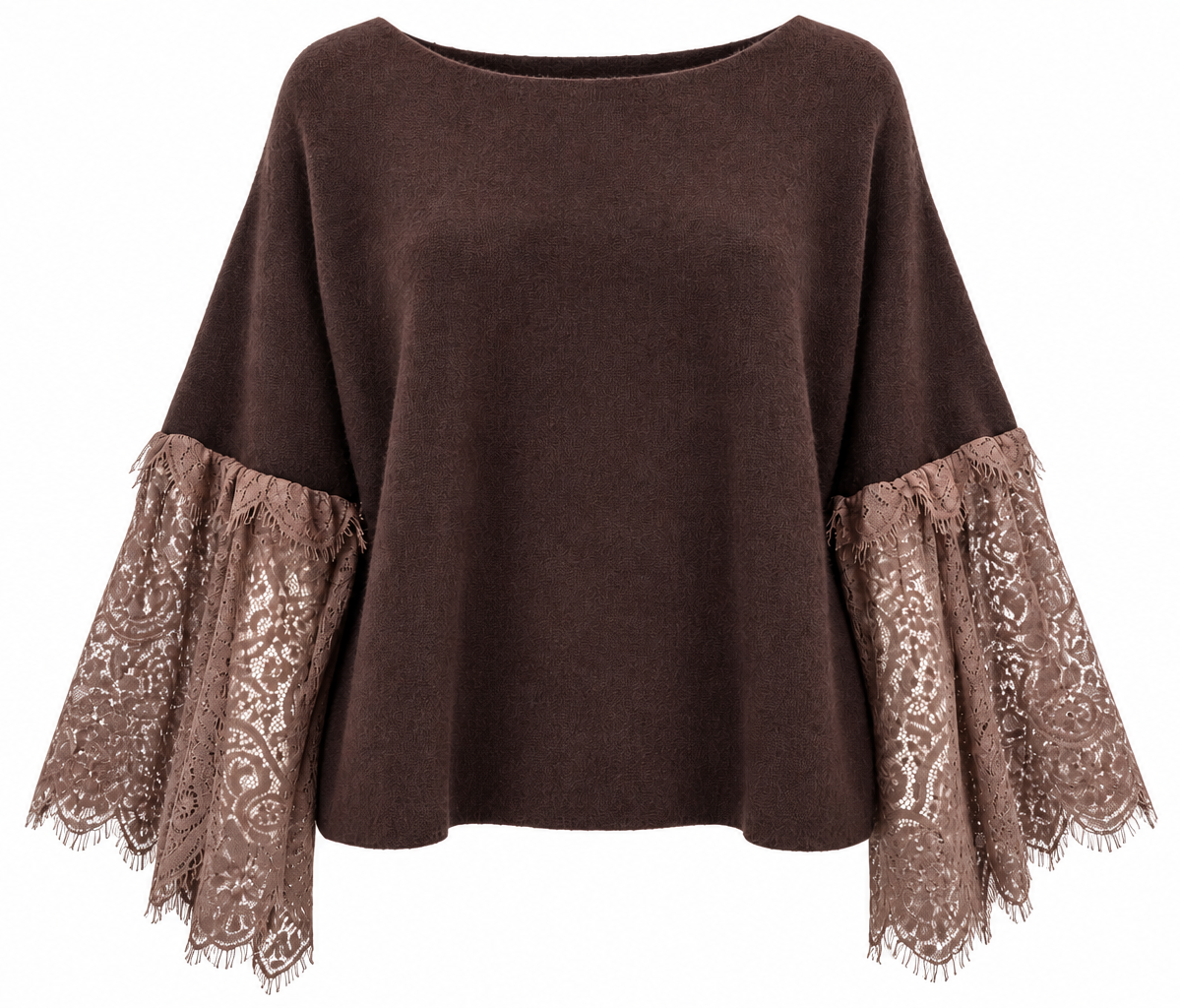 Maglia marrone con maniche in pizzo