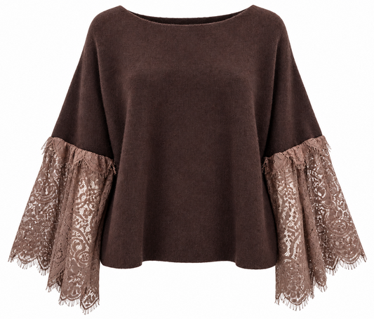 Maglia marrone con maniche in pizzo