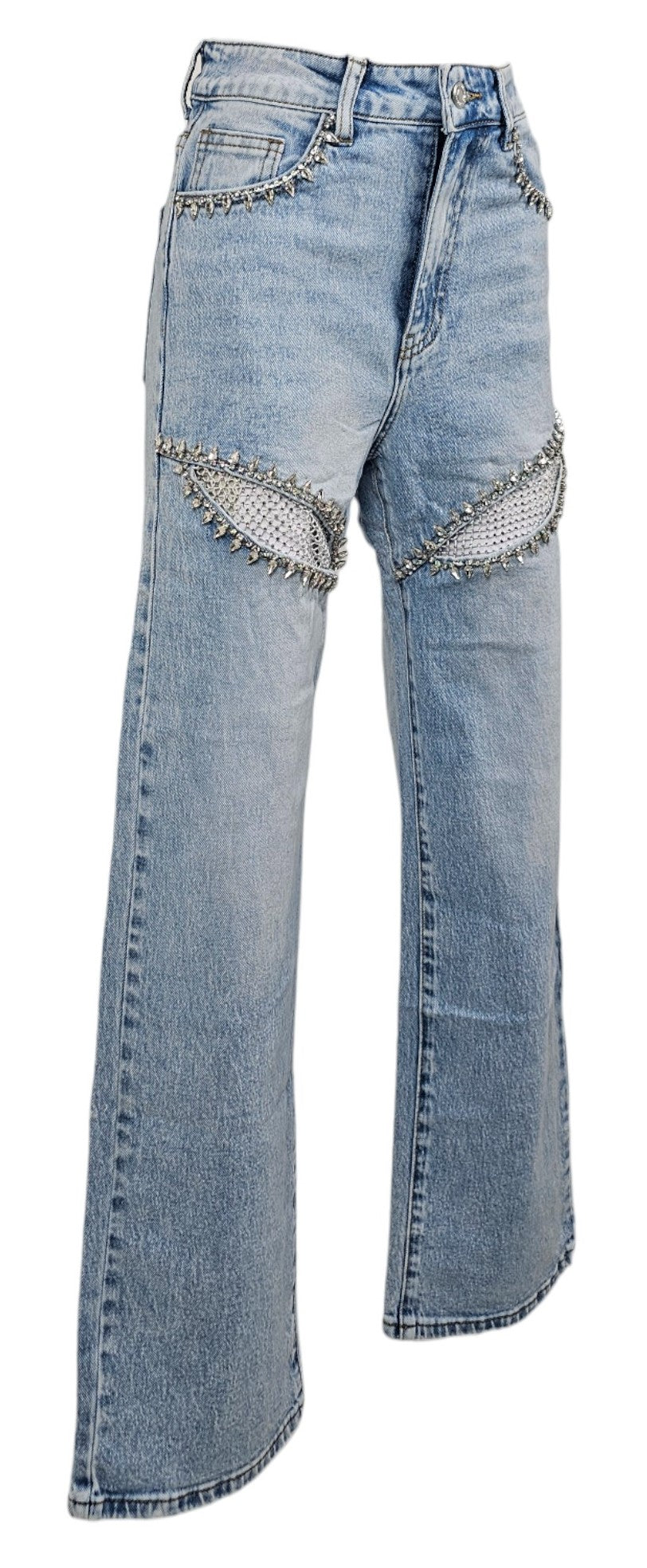 Jeans a palazzo "occhi di gatto" strass