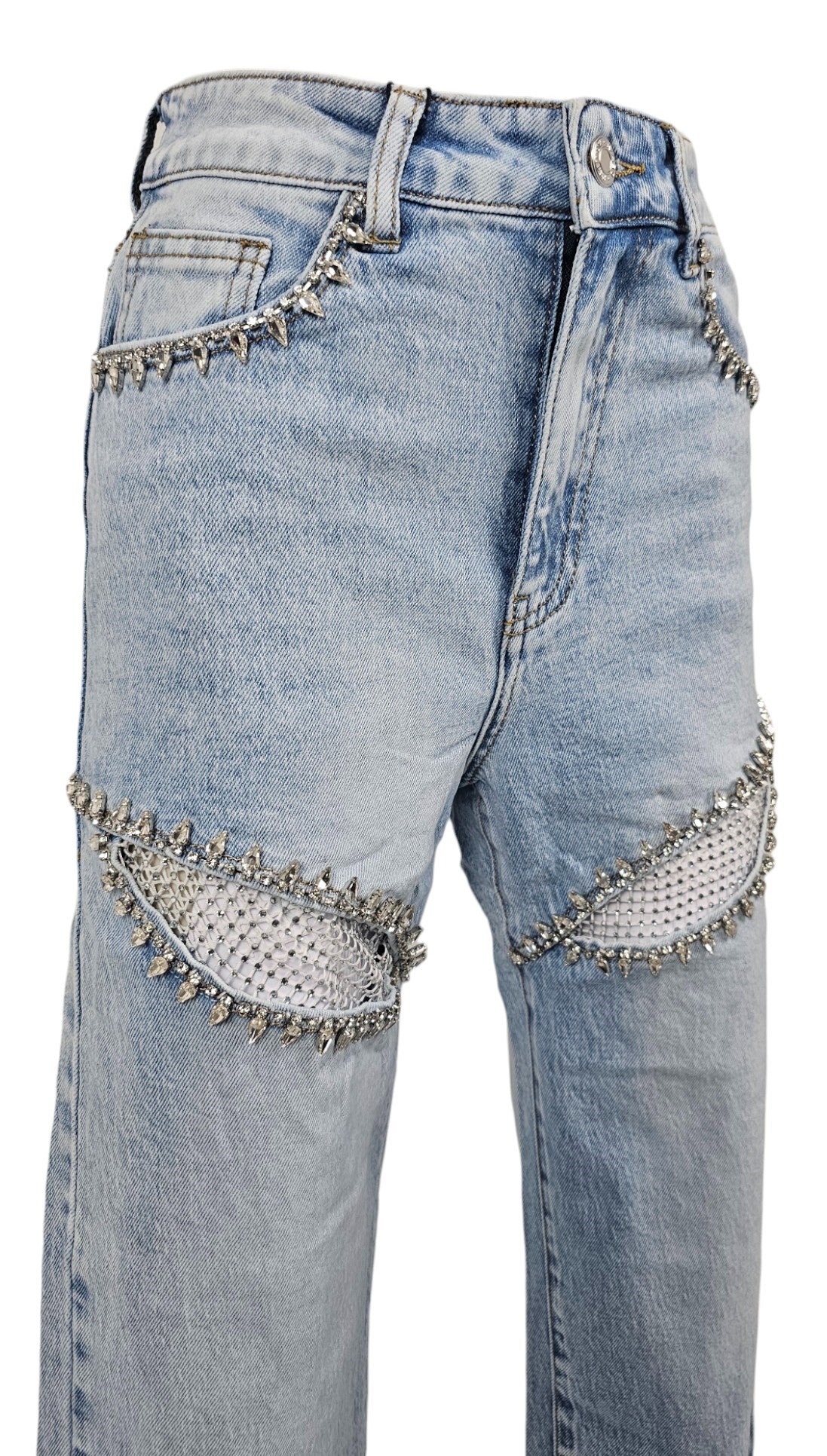 Jeans a palazzo "occhi di gatto" strass