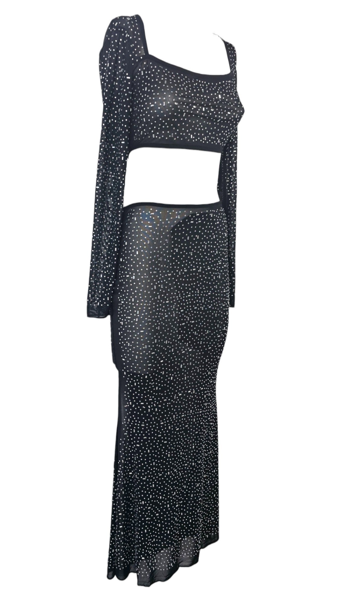 Completo gonna lunga e top in strass