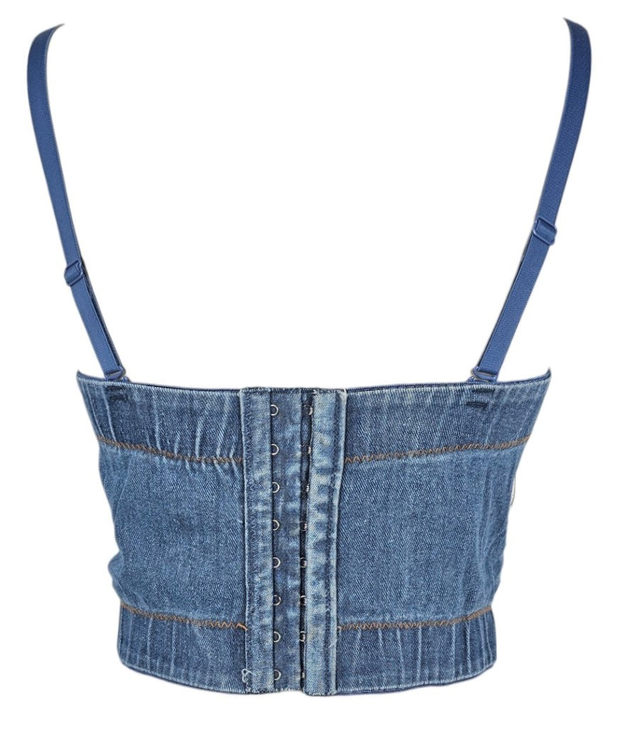 Corsetto in jeans con perline pendenti