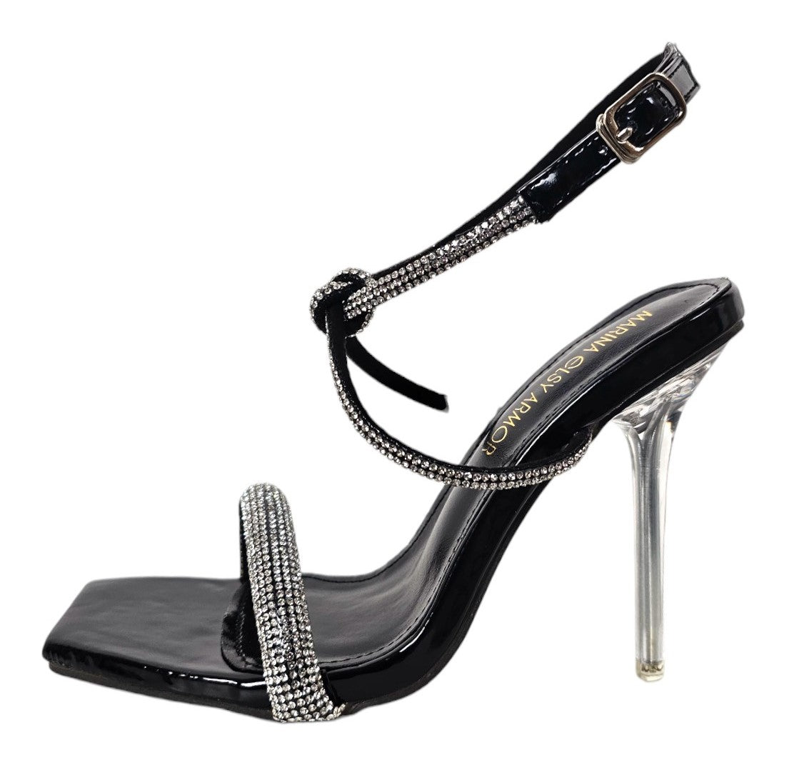 Sandalo strass con tacco trasparente