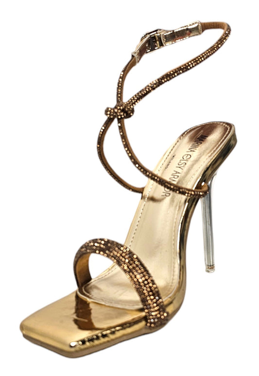 Sandalo strass con tacco trasparente