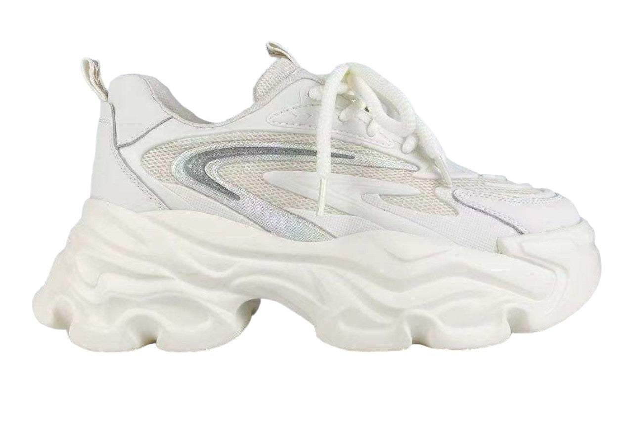 Sneakers in vera pelle e tessuto