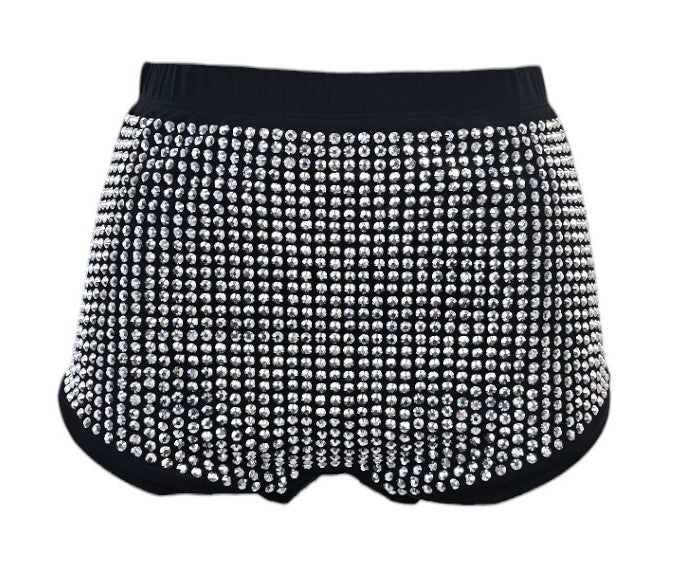 Shorts nero con strass argento
