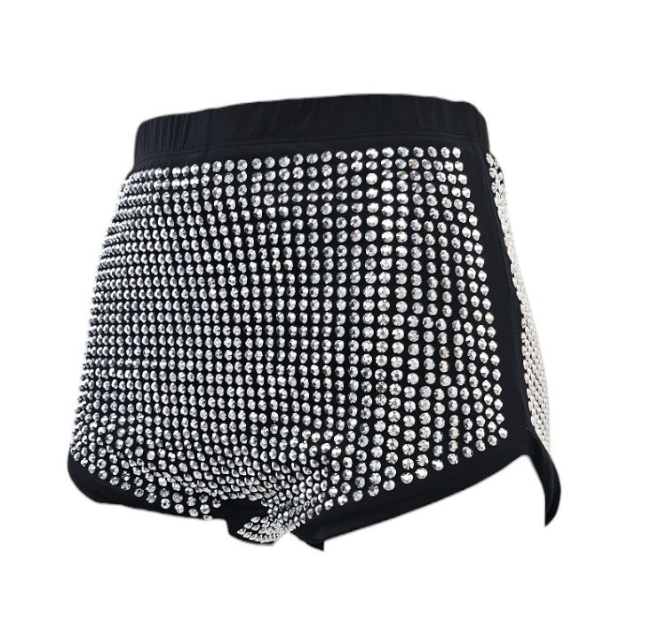 Shorts nero con strass argento