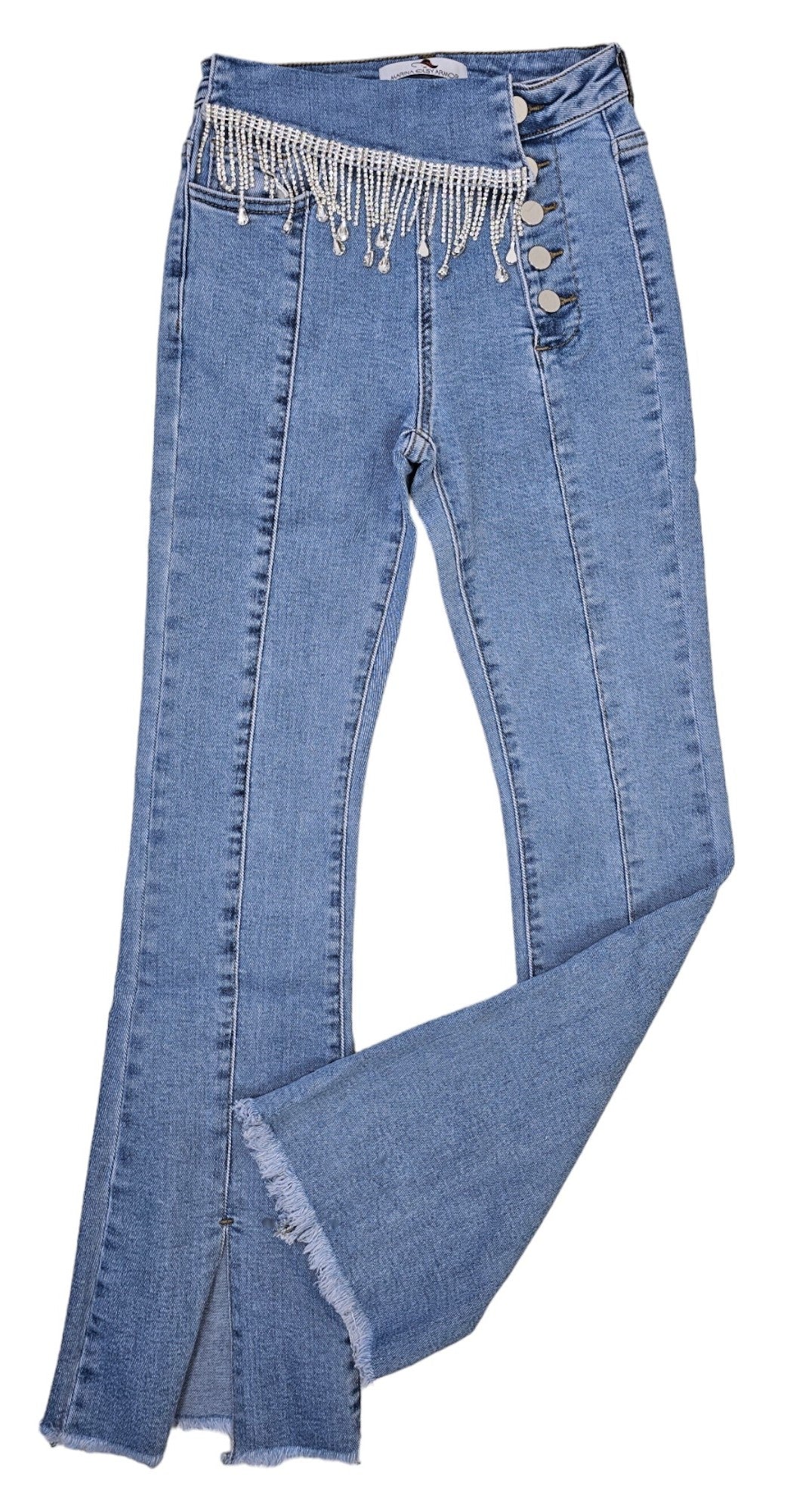 Jeans frange in strass a zampa