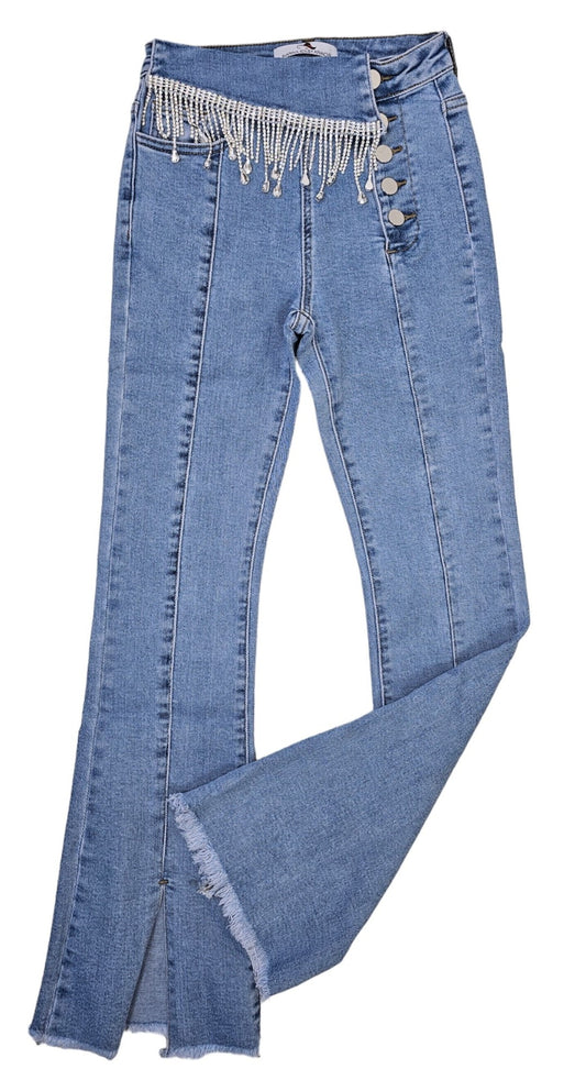 Jeans frange in strass a zampa