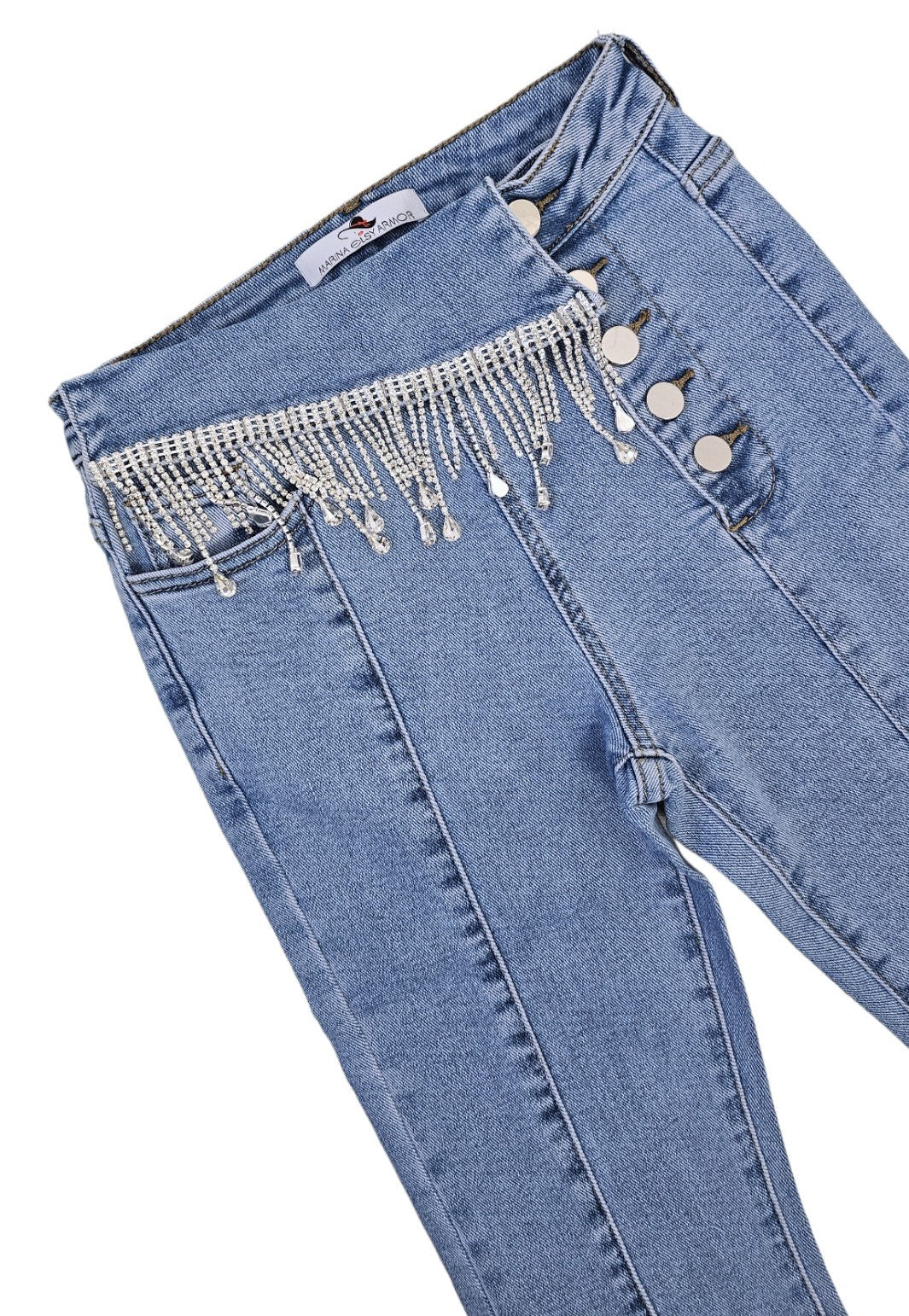 Jeans frange in strass a zampa