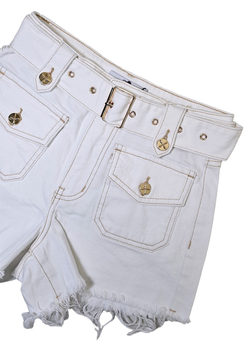 Shorts, jeans bianco con cintura