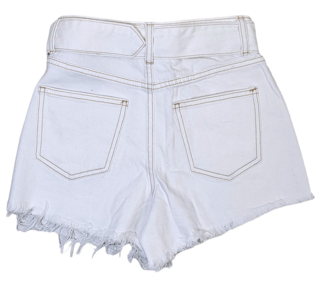 Shorts, jeans bianco con cintura