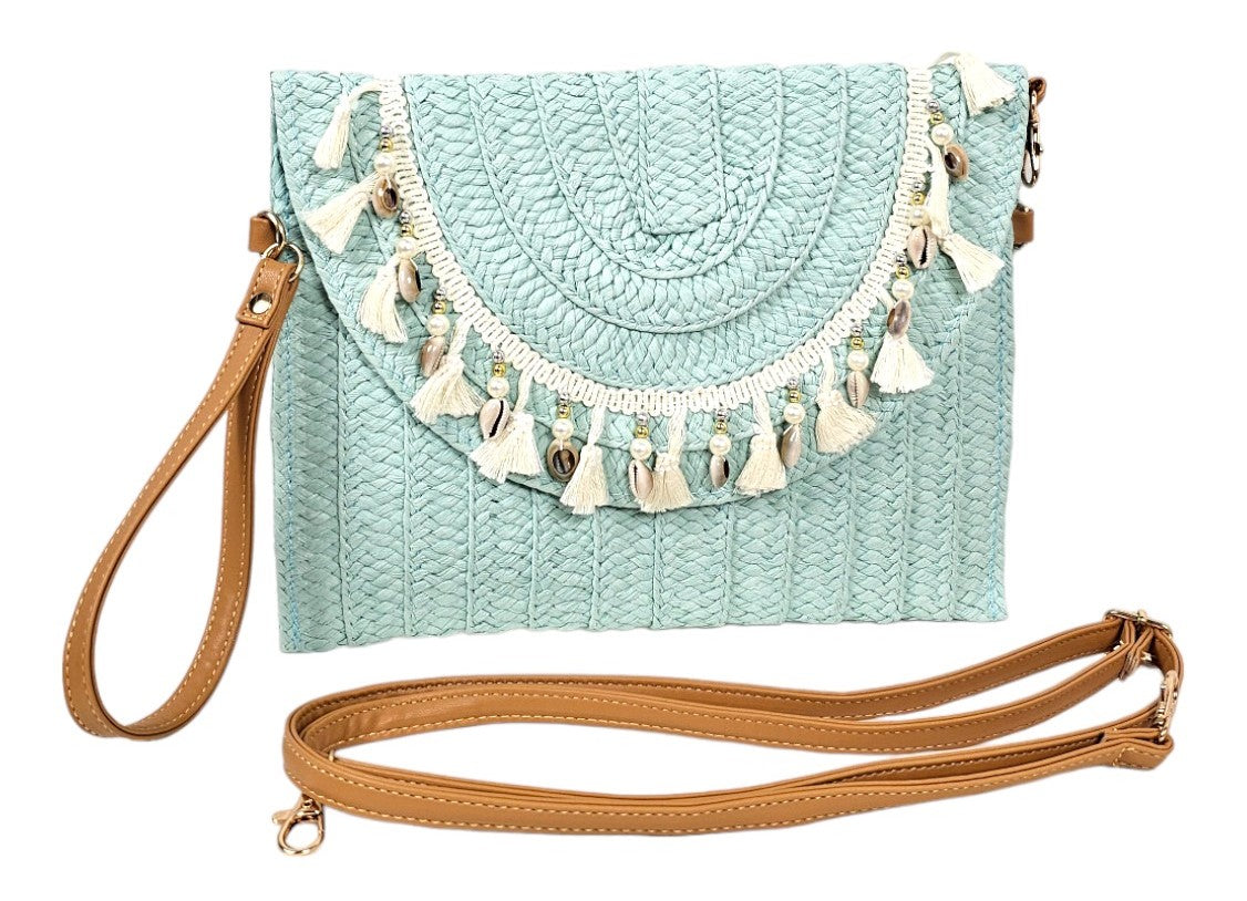 Borsa in vimini a pochette con conchiglie