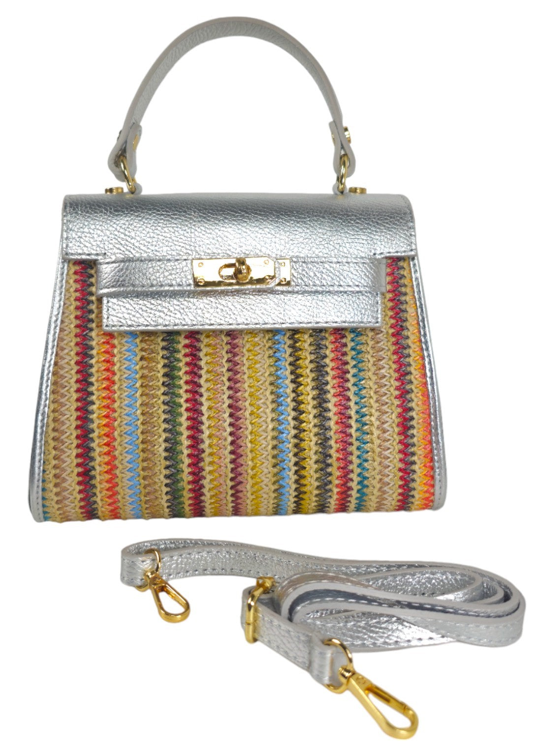 Borsa in vera pelle e rafia