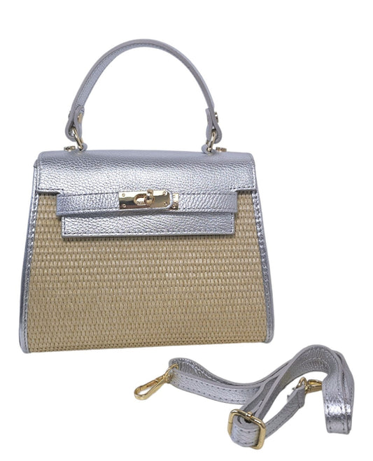 Borsa in vera pelle e rafia