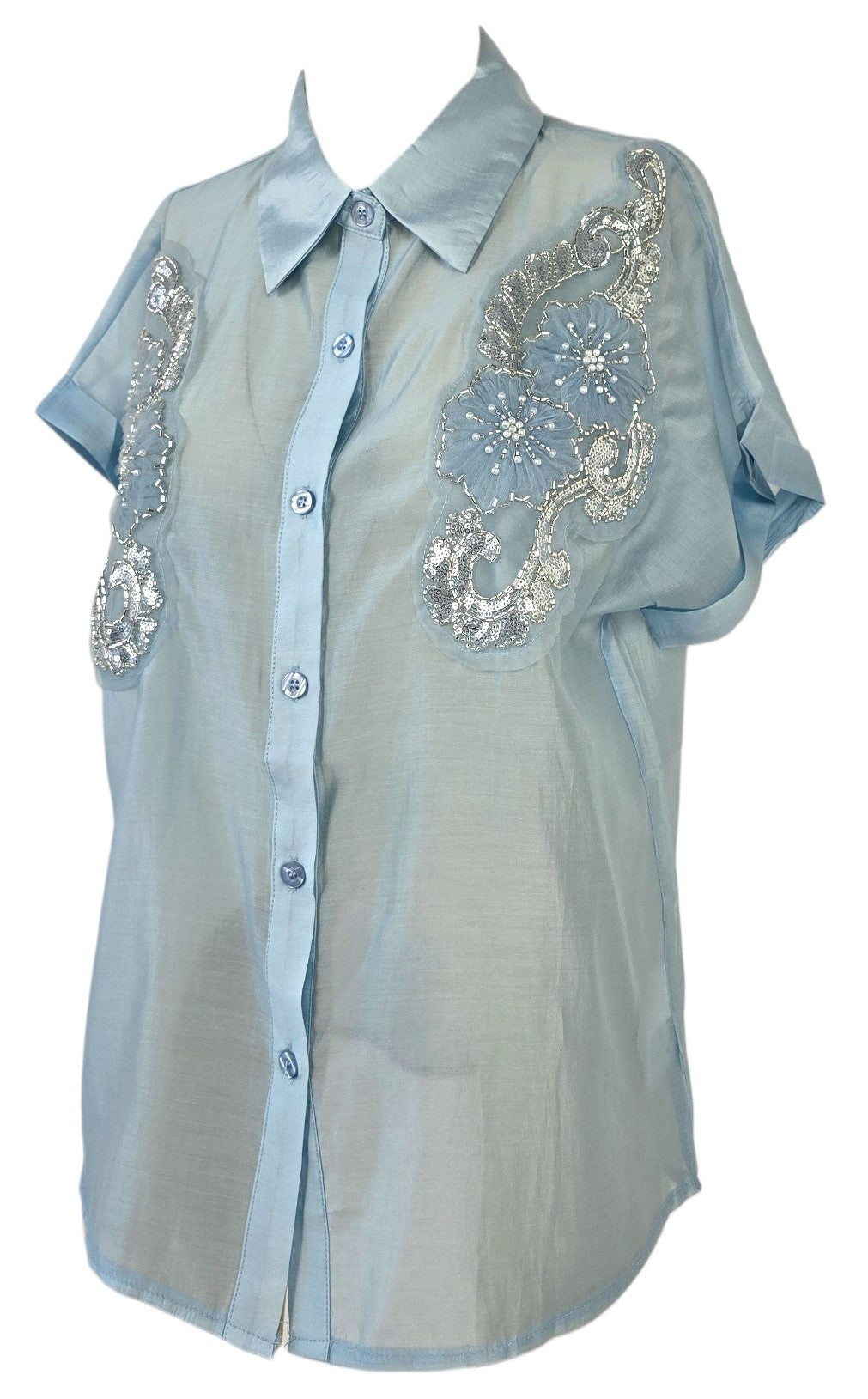 Camicia oversize manica corta con strass