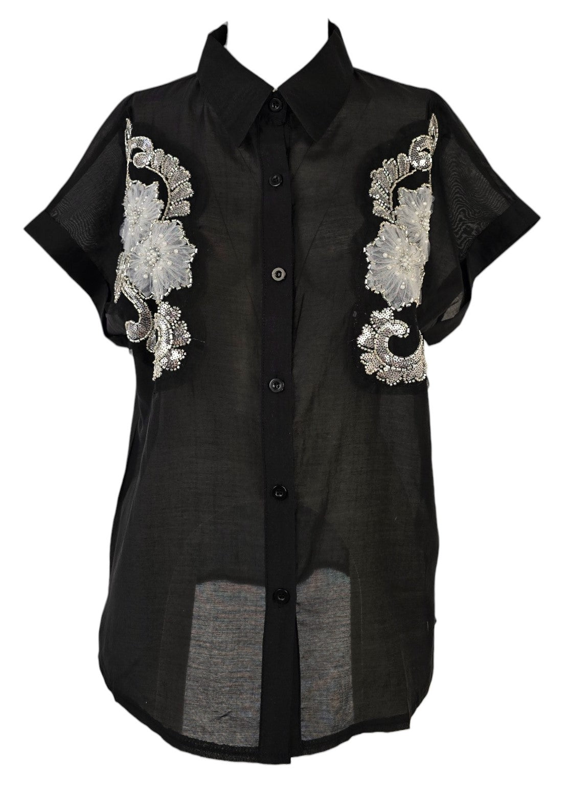 Camicia oversize manica corta con strass