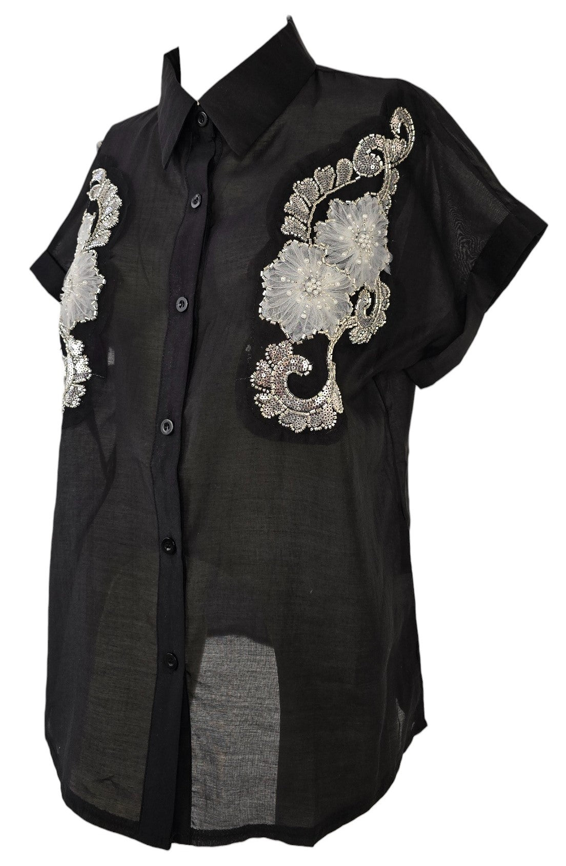 Camicia oversize manica corta con strass