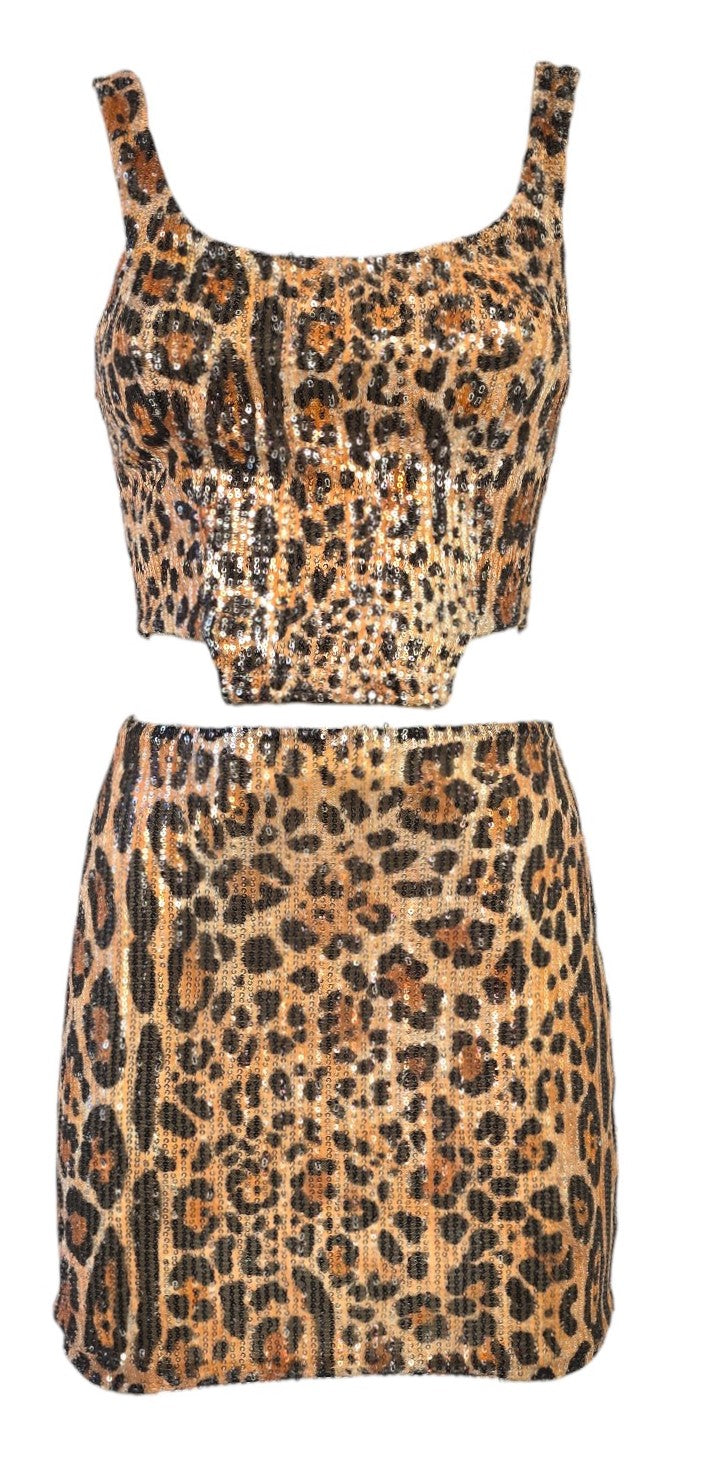 Completo minigonna e top animalier
